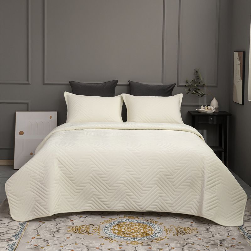 Set copriletto trapuntato in pile di cristallo di alta qualità - Collezione di biancheria da letto spessa in tinta unita, 3 pezzi_voghion.com