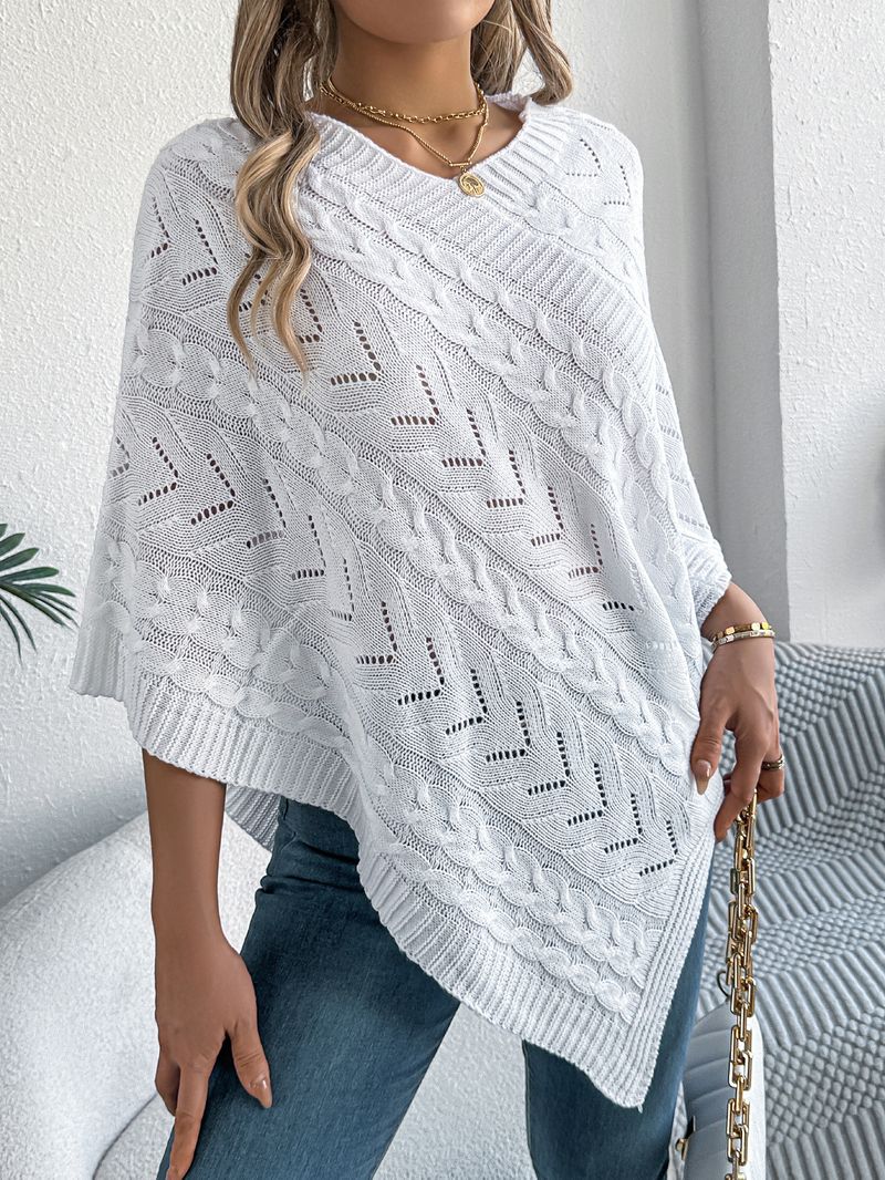Veste pull ample et décontractée de couleur unie pour femme_voghion.com
