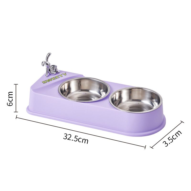 Mājdzīvnieku nerūsējošā tērauda dubultslīdes un pretklauves mājdzīvnieku tauriņu kaķu bļoda suņu barības trauks_voghion.com