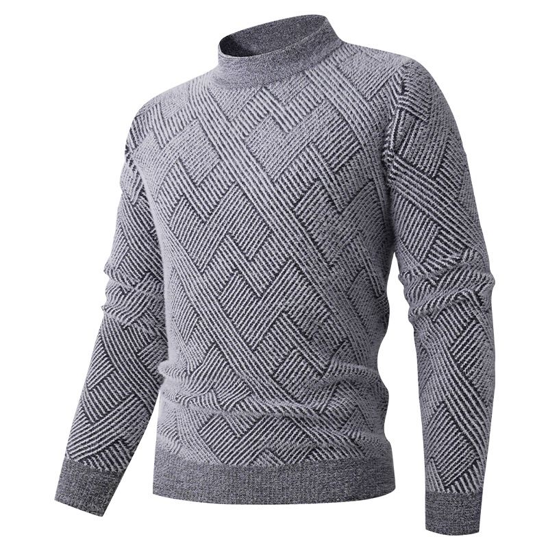 Herren-Strickpullover mit Halbrollkragen aus Nerzimitat – lockere Passform, lange Ärmel, warmer Winterpullover mit Jacquardmuster_voghion.com