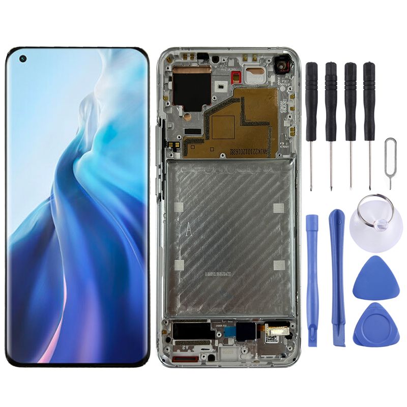 Eredeti LCD Kijelző Xiaomi Mi 11 M2011K2C, M2011K2G készülékhez, Teljes Szerkezet, Kerettel (Ezüst)_voghion.com