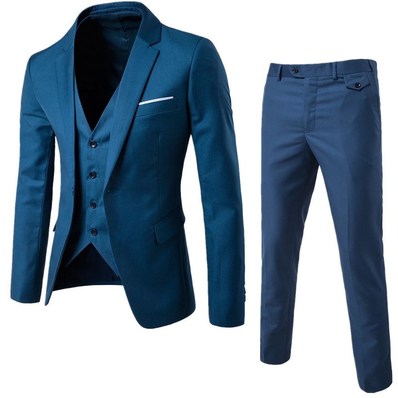 New Men's Set Slim Fit Business Wedding Office Full Korean Style Suit For Men_voghion.com