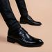 TerraStride Pointed Toe Shoes For Men, British Style, Trendy Business Formal Black Versatile Breathable Casual Men's Leather Shoes,_voghion.com