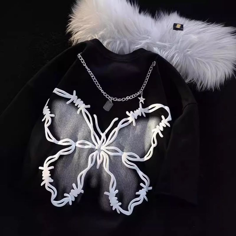 Vêtements pour femmes collier papillon rétro pur t-shirt à manches courtes femme été haute rue mode couple vintage hauts_voghion.com