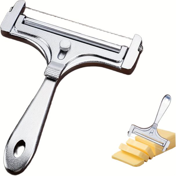 Verstellbarer Käsehobel aus Edelstahl mit leicht verstellbarem Knopf für perfekt dünne oder dicke Scheiben. Robustes Metalldesign._voghion.com