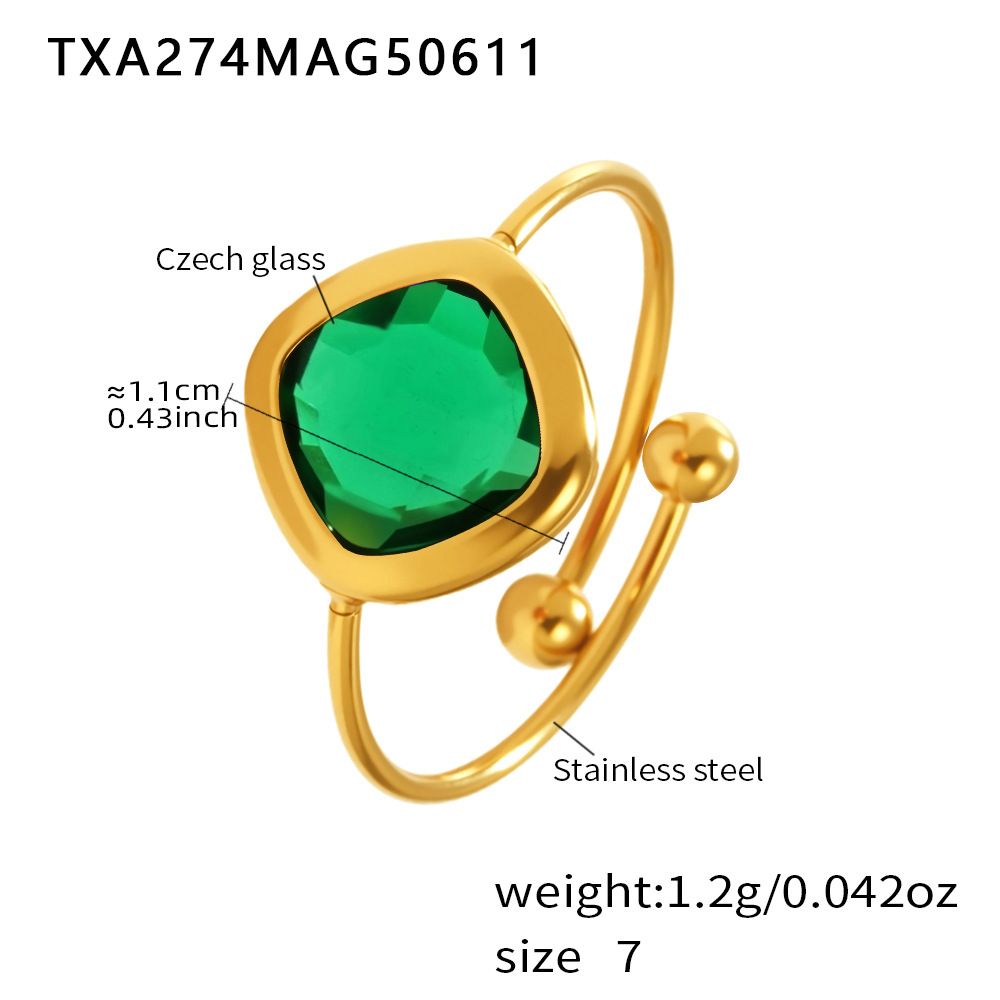 Anello in acciaio al titanio con pietra di vetro colorata a forma di zolletta di zucchero, apertura regolabile, non sbiadisce, nuovo anello da donna di nicchia, gioielli da mano_voghion.com