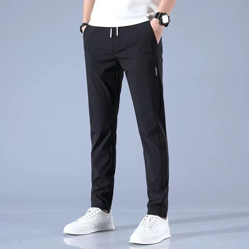 Eisseidenhose Herren Sommer Neue Black Label Dünne Business Casual Hose Stretch Atmungsaktiv Gerade Große Sporthose_voghion.com