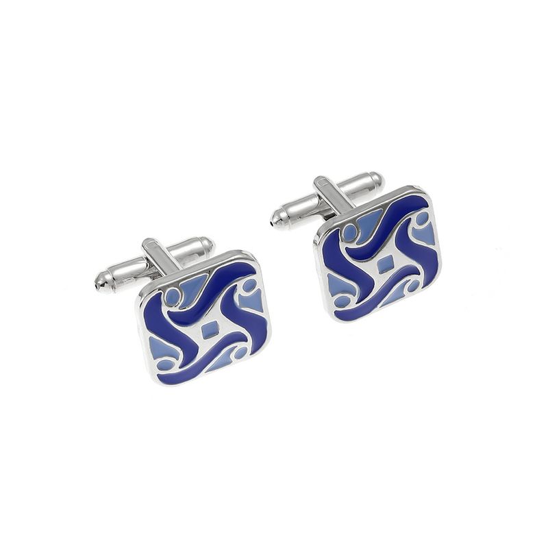 Gemelli per camicia blu in lega di metallo con strisce francesi quadrate alla moda_voghion.com