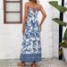 2024 Summer Sexy Backless V-neck Slim Fit Elegant Floral Strap A-line Beach Dress_voghion.com