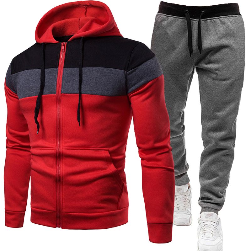 2024 Men's Sports Set Fashion Casual Coat Long Sleeved Pants Spring And Autumn Spliced Hooded Wardrobe Two Pieces_voghion.com