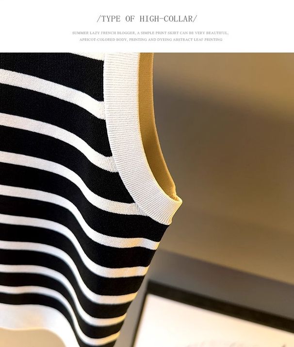 European High Version Striped Knitted Camisole Vest For Women's Summer Outerwear Innerwear With A Base, Slim Fit And_voghion.com