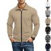 Herren-Waffelstrickjacke mit Reißverschluss – Slim Fit Stehkragen Freizeitmantel (Weiß/Anthrazit/Hellgrau/Schwarz/Khaki/Marineblau, S-XXXL)_voghion.com