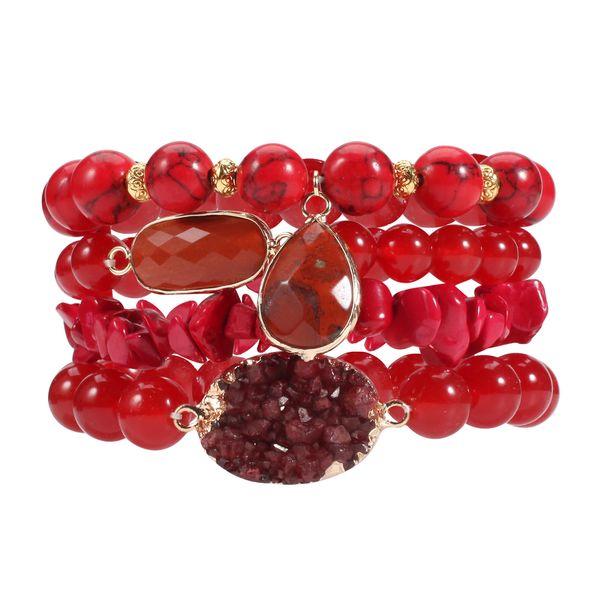 Gravel Round Bracelet Hand String Female Red Set Elastic Bead Adjustable_voghion.com