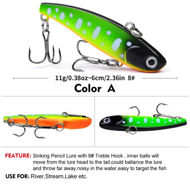 Bionic Pencil VIB 6cm 11g ABS Plastic Bait 8#Three Hooks Fishing Lure_voghion.com