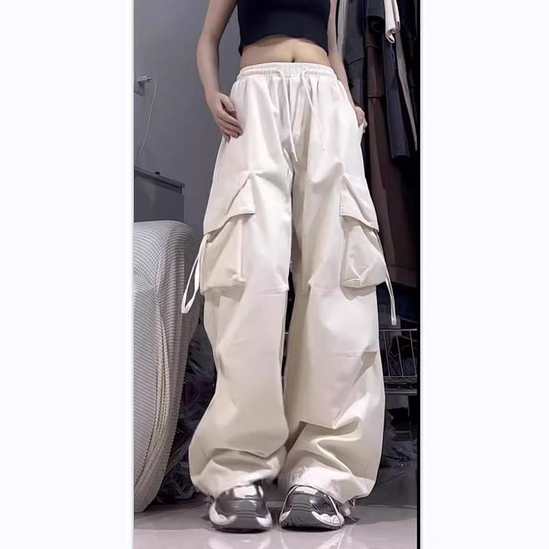 Einfarbig Casual 2025 Frühling Herbst Neue Gerade Breite Bein Fracht Abnehmen Lange Hosen Amerikanischen Stil_voghion.com