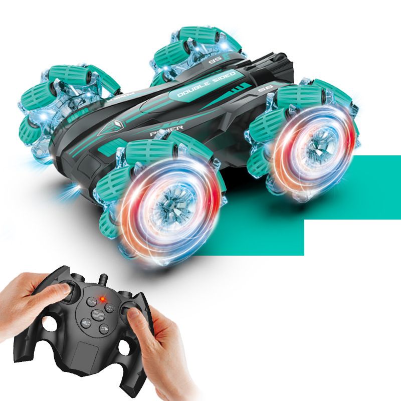 2-Sided Stunt RC Car - 4WD Off-Road Drift Remote Control Toy With LED Lights & Gesture Control, Flip & Roll For Kids (Gift Idea)_voghion.com