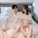 Couple's Pajama Set | Spring/Summer/Autumn Universal Ice Silk Material Short Sleeve Shorts Super Comfortable--Checkered Blue Style_voghion.com