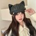 Unique Design Cat Ear Black Beret For Women Sweet Cute Versatile Large Head Circumference Octagonal Cloud Newsboy Hat_voghion.com