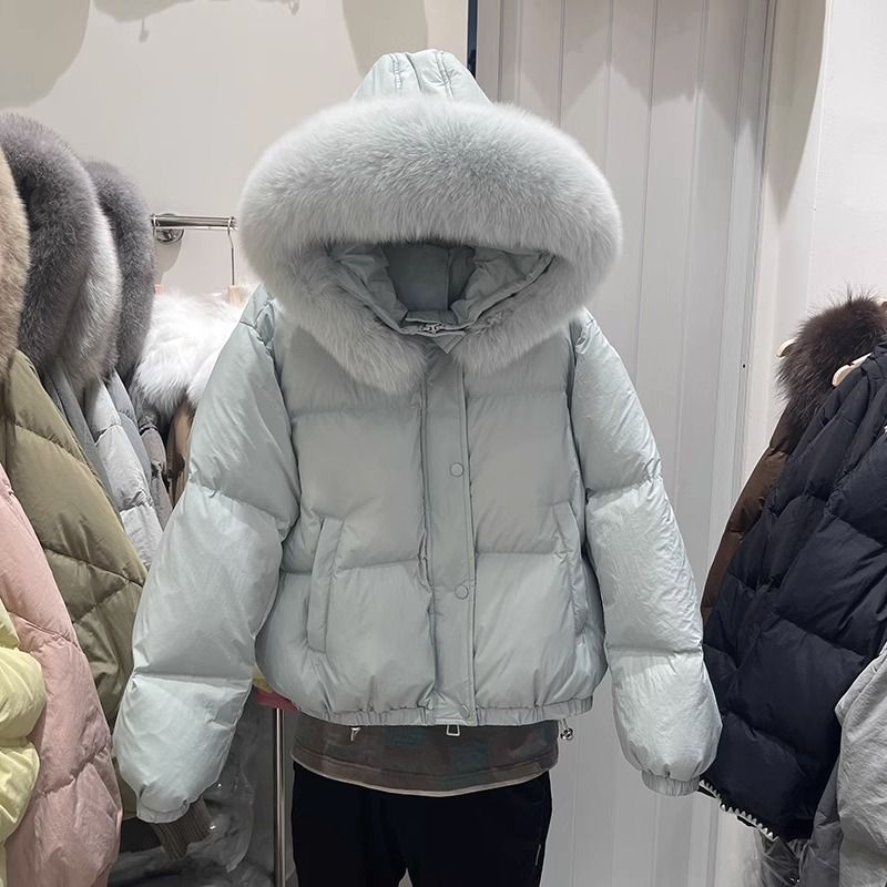 Women's Clothing Pinghu short Warm jacket jacket for women winter new style white duck Warm jacket thick loose puffer jacket small size coat_voghion.com
