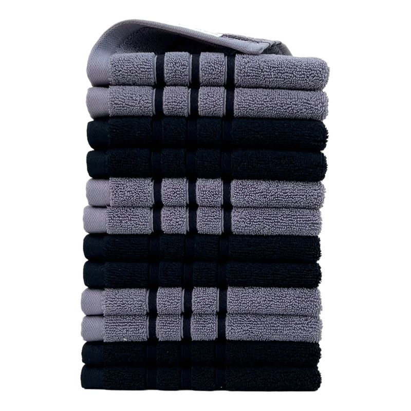 Cotton Face Towels – Ultra-Soft, Quick-Dry (0-5s), 12-Piece Set (34x34cm, 780g, 32-Ply Yarn) – White/Gray/Black/Green/Blue Mixed​_voghion.com