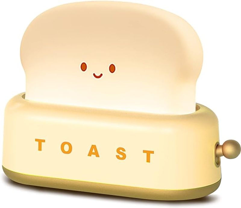 Lámpara de tostadora decorativa de escritorio, lámpara pequeña recargable con cara sonriente, pan tostado, linda tostadora en forma de luz de noche para decoración de habitación_voghion.com