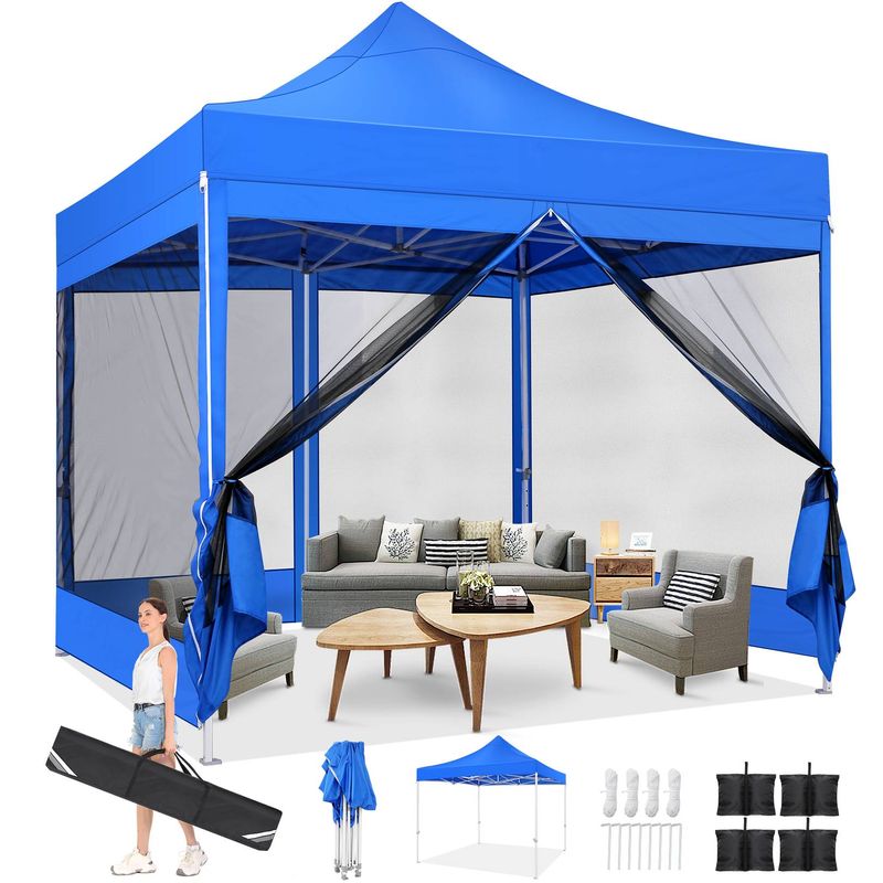 10x10 Heavy Duty Pop Up Canopy Tent With 4 Sidewalls, Commercial Gazebo Party Tent With Mosquito Netting Wall Easy Set Up Outdoor Instant Screen Tent_voghion.com