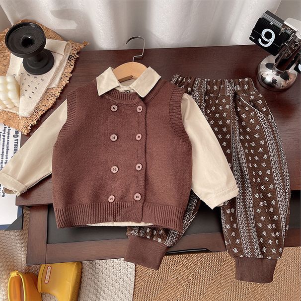 Set di 3 pezzi per bambini, stile western, taglia piccola e media, primavera e autunno, stile coreano casual, maglione e gilet_voghion.com