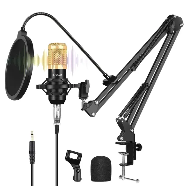PULUZ Condenser Studio Broadcast Professional Singing Microphone Kits with Suspension Scissor Arm & Metal Shock Mount_voghion.com