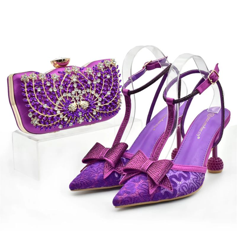 Vintage Diamant-Set klobige Sandalen mit Abendessen Tasche Set Mode Design Strass Abendtasche_voghion.com