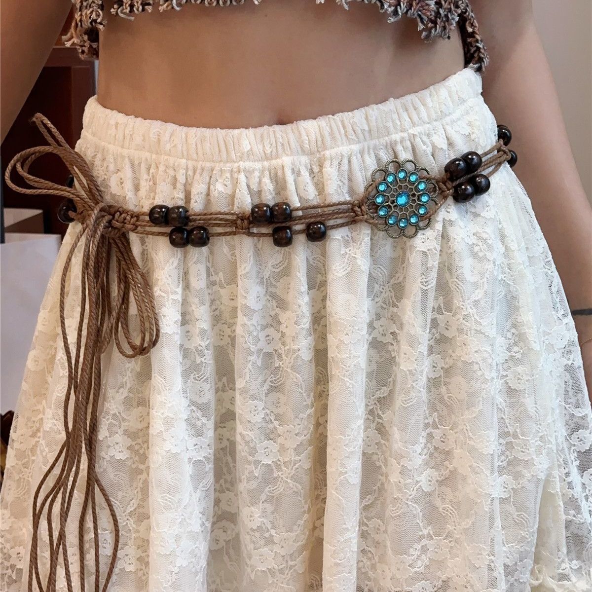 Retro Ethnic Style Hand-woven Belt Dress Decorative Versatile Personality Blue Crystal Butterfly Waist Chain Women_voghion.com