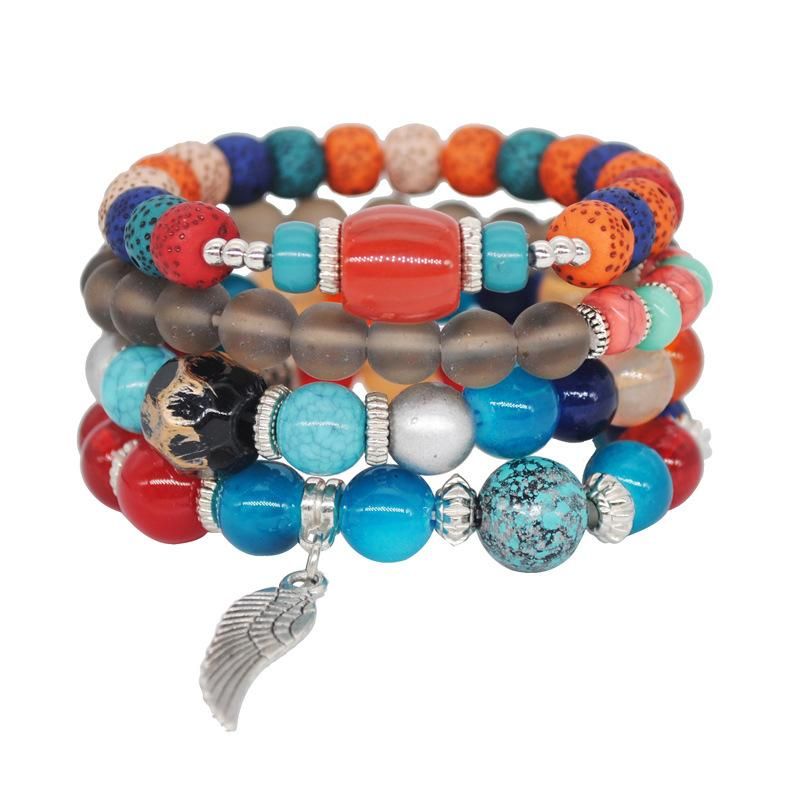 European and American Fashion Accessories Bohemian Ethnic Style Color Matching Women's Natural Shell Elastic Rope Multi-layer Beaded Bracelet_voghion.com