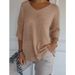 Women's Clothing V-Neck Casual Knit Sweater Slim Fit Short Sleeve Solid Color Pullover Top For Everyday Wear_voghion.com