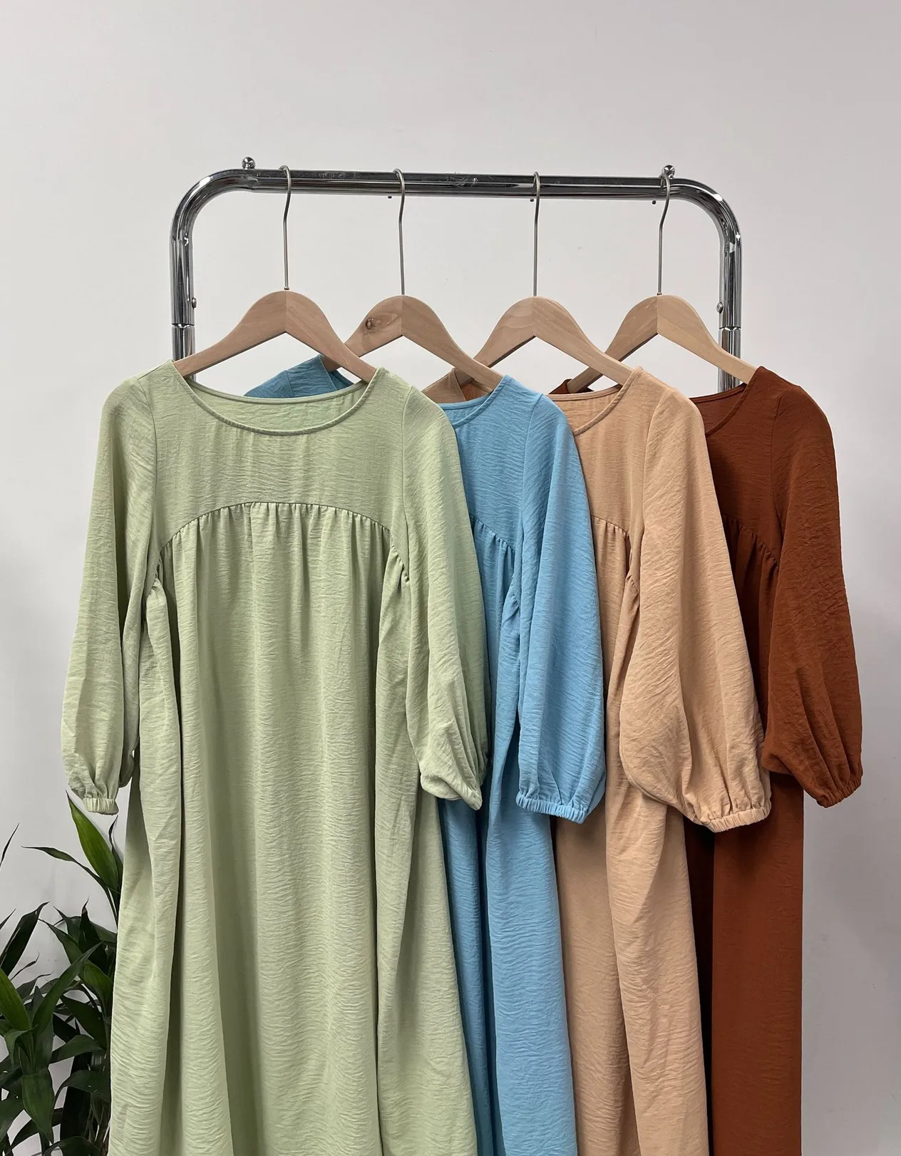 Kid's Clothing Girls Round Neck Solid Color Pleated Abaya Dress Robe Msl197_voghion.com