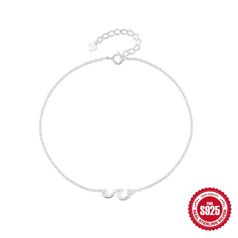 Fashion Summer Style S Pure Silver Adjustable Wave Shape Personality Versatile Daily Small Anklet_voghion.com