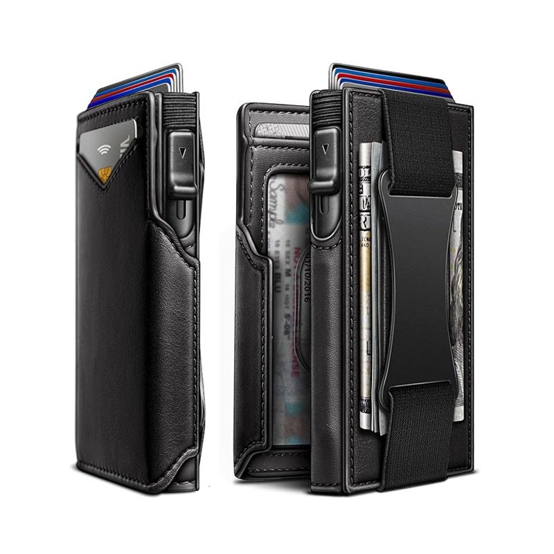 Herrentaschen, Brieftasche mit elastischem Band, Kartenhalter, kontrastfarbene Herren-Brieftasche mit zweifacher RFID-Faltung, dünner Kartenhalter mit großer Kapazität_voghion.com