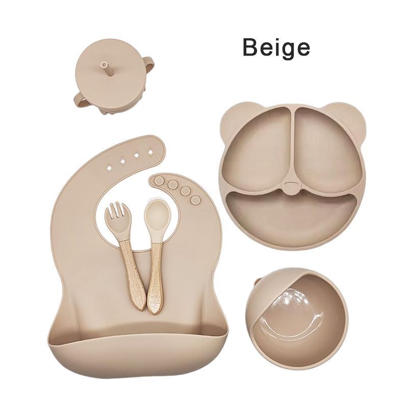 Silicone Baby Tableware 6 Piece Set Silicone Dinner Plate Suction Cup Silicone Children's Dinner Plate Suction Cup Bowl Baby Food Grade_voghion.com