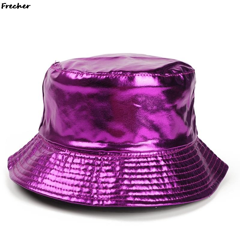 New Arrivals Korean Style Sun Hat Bright Leather Bucket Hats Women Men Street Hip Hop Panama Caps Sier Golden Simple Cap Party Club_voghion.com