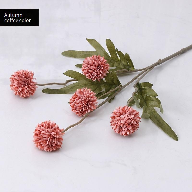 5 Heads Fake Dandelion Ball Chrysanthemum, Realistic Silk Flower For Home Decor, Wedding Centerpiece, Tabletop Display, Floral Arrangement_voghion.com