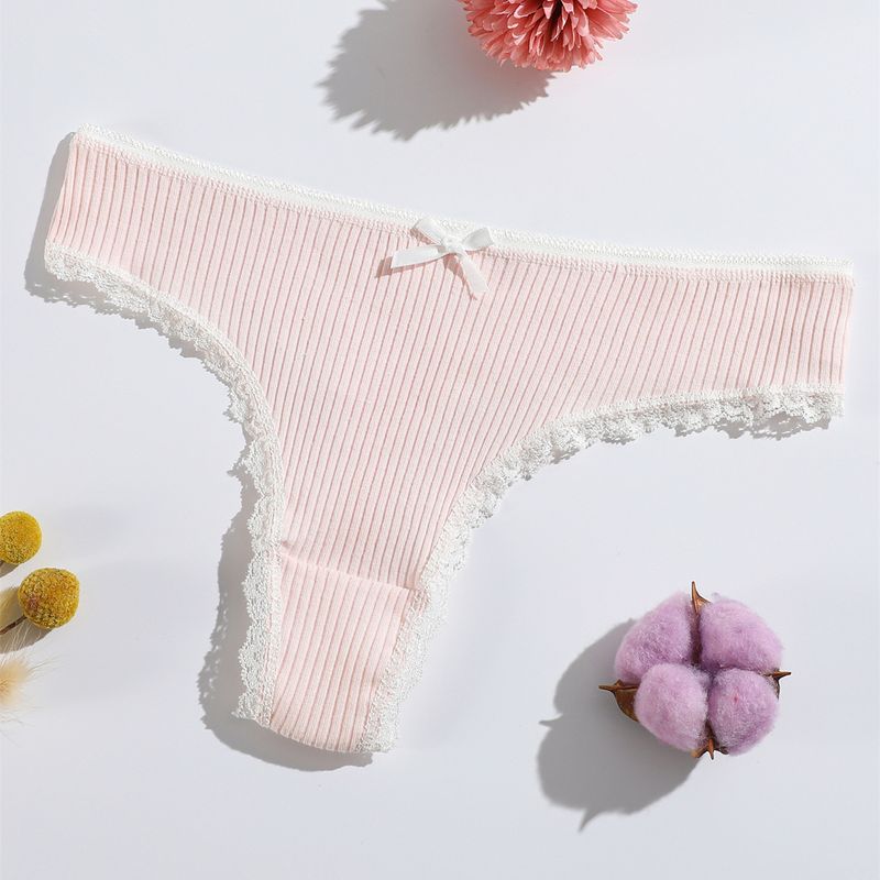 New T-shaped Underwear Lace Belly Cinching Threaded Thong Pants For Girls, Low Waist Breathable Pure Cotton T-pants_voghion.com