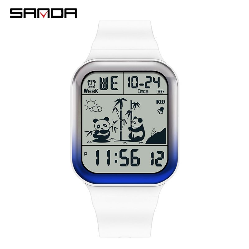 Panda-Themed Square Digital Watch With Gradient Design - Waterproof LED Sports Watch For Teens And Students Men's And Women's Watch_voghion.com