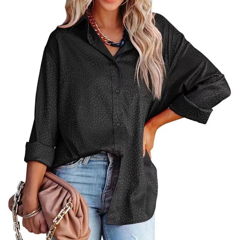 Damen-Hemden, bequemes Satin-Kiesmuster, langärmelige, lockere Oberteile_voghion.com