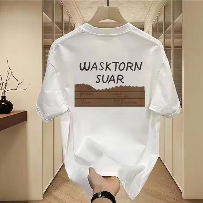 Erkekler İçin Yazlık Yeni Bol Yarım Kollu, Saf Pamuklu Çift Tişörtü İçin Trend High Street Amerikan Kısa Kollu Tişört_voghion.com