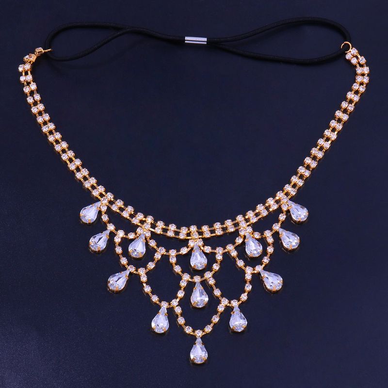Accesorii de păr ușoare de lux pentru mireasă, accesorii de păr cu picătură de apă, cu două rânduri de diamant elastic, cu bandă de păr goală_voghion.com