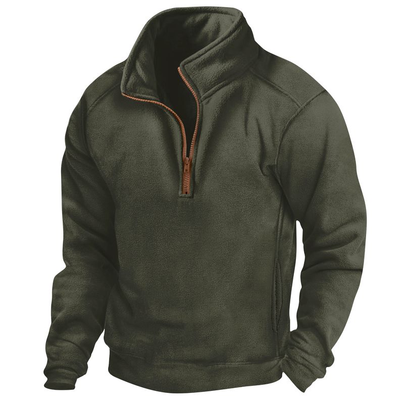 Heren nieuwe opstaande kraag half rits tactische hoodie pullover sport training lange mouwen poloshirt_voghion.com