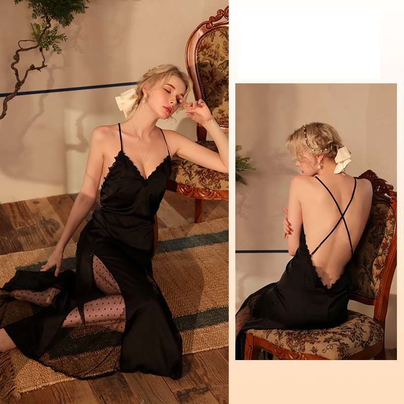 Robes New Sexy Nightdress With Breast Pads And Long Bathrobe Female Long Sleeved Satin Home Clothes Suit 518_voghion.com