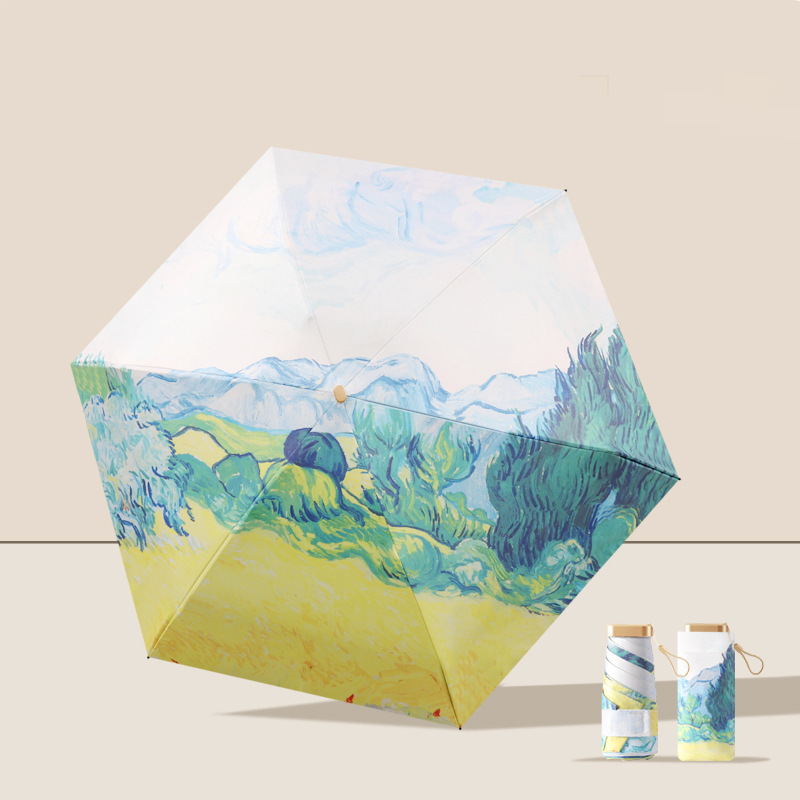 Paraguas de bolsillo mini, plano, de seis pliegues, con protección solar y antiultravioleta, para mujer, de doble uso, ideal para días soleados y lluviosos, pequeño y portátil._voghion.com