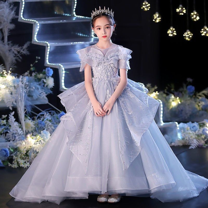 Kinderkleidung Kinderkleid High End Trailing Catwalk Flauschiges Garnmädchen Kleine Gastgeberin Blumenmädchen Klavierauftritt Kostüm Stilvoll_voghion.com