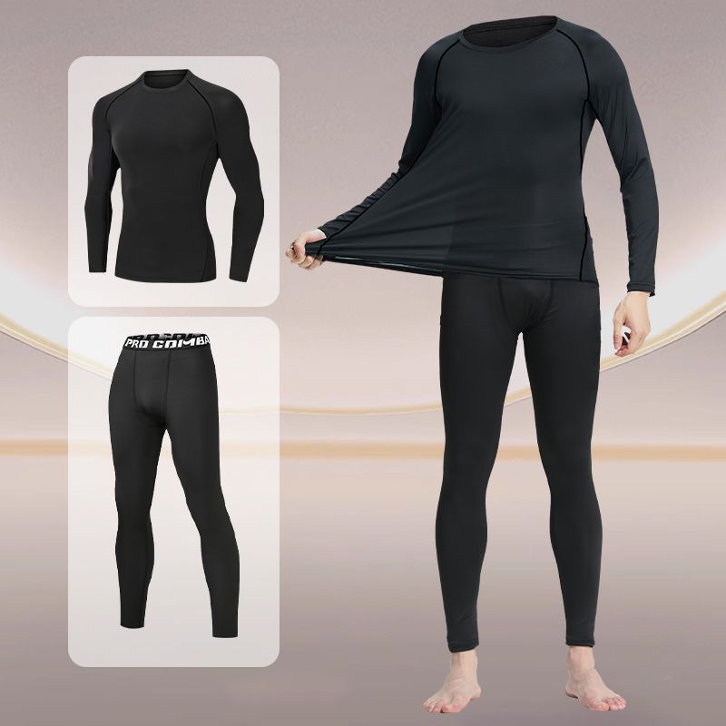 Maglia a compressione da uomo per fitness, sportiva, ad asciugatura rapida, set da corsa, aderente, in pile termico invernale per ragazzi, stile sottile_voghion.com
