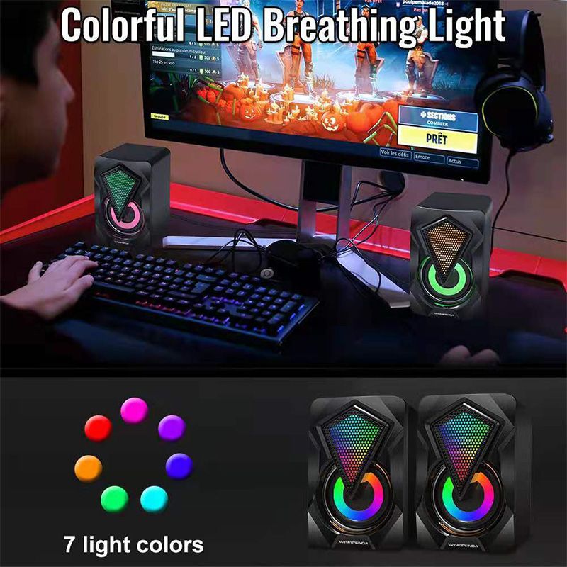 Stereo Sound Surround Loudspeaker With RGB Light For Desktop Laptop PC Computer Speakers USB Powered Subwoofer_voghion.com