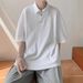 Waffle Men's Summer Loose Casual Solid Color Collar Top Trendy Brand Half Zipper Short Sleeve T-shirt_voghion.com